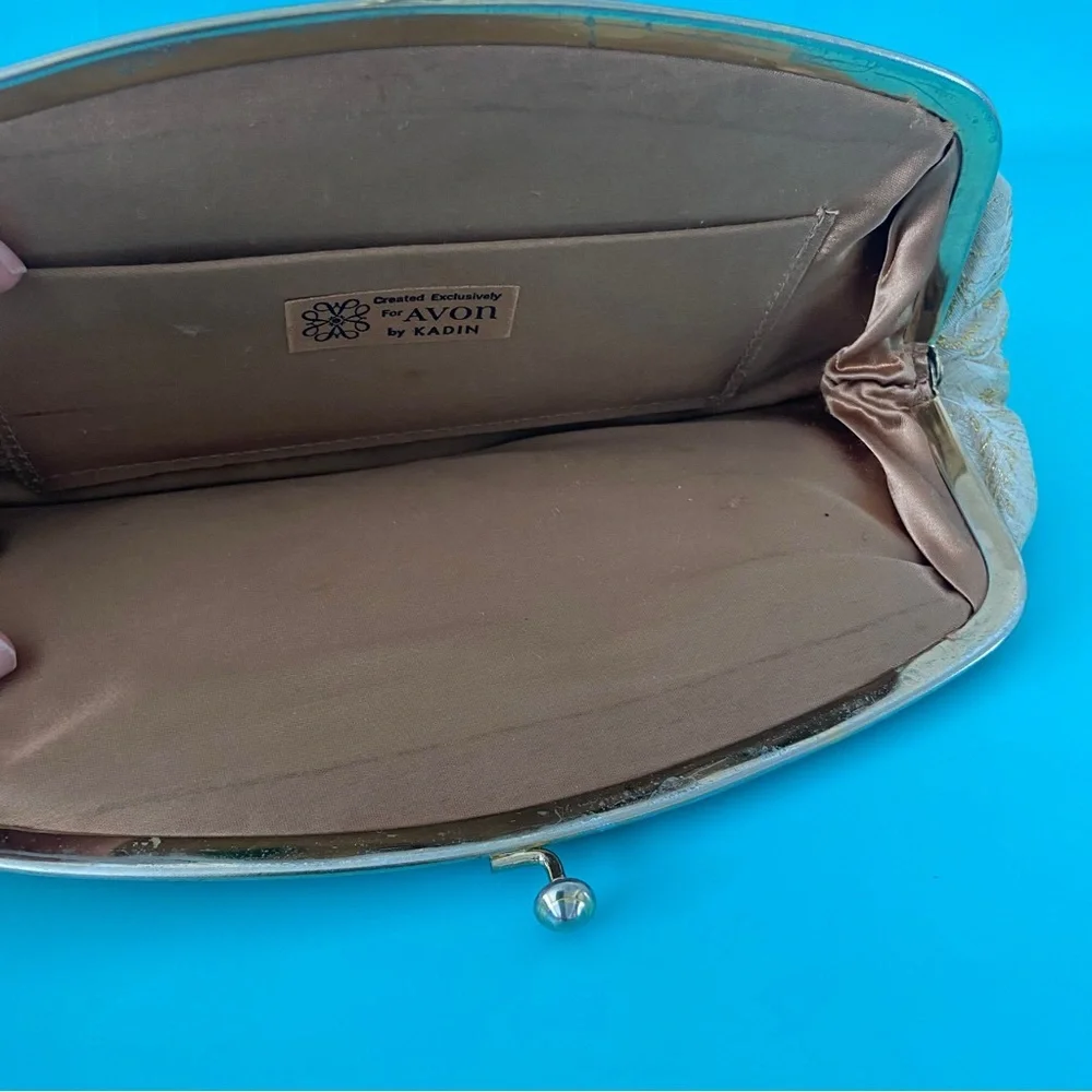 Vintage Avon by kadin metallic gold floral clutch wristlet handbag purse glam